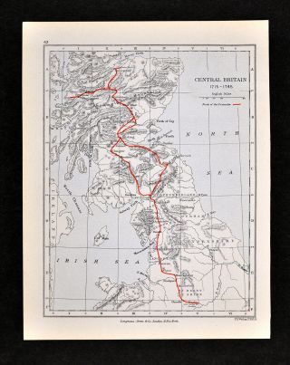 1892 Map England Scotland 1715 - 1745 Route Of The Pretender Jacobite Rebellion