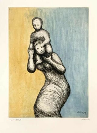 Henry Moore " Mother And Child " Etching S/n