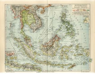 1896 French Indochina Vietnam Singapore Siam Cambodia Philippines Indonesia Map