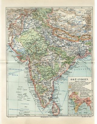 1896 India Ceylon Sri Lanka Nepal Tibet Bhutan Himalaya Kashmir Antique Map Date