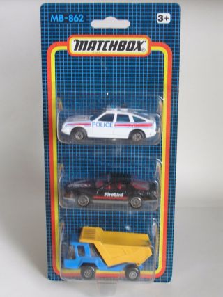 Rare Matchbox Mb - 862 Set Of 3 Pack Rover 3500 Police Pontiac Se Atlas Dump Moc