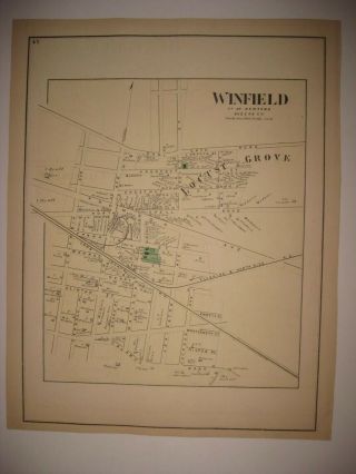 Vintage Antique 1873 Winfield Now Woodside Queens York Handcolored Map Rare