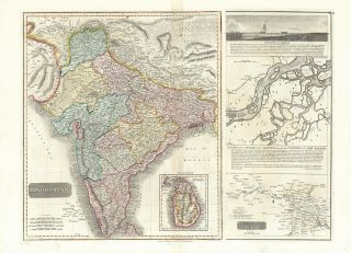 1828thomson Map Of Hindoostan With Views - Engraving