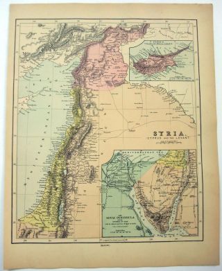 1878 Map Of Syria Cyprus & The Levant By Wm Hughes.  Palestine.  Antique