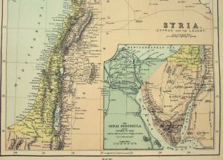 1878 Map of Syria Cyprus & The Levant by Wm Hughes.  Palestine.  Antique 3