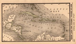 1888 Antique Caribbean Map Rare Miniature Collectible Map Of The Caribbean 4799