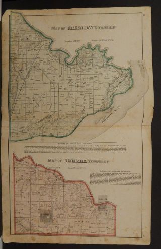 Iowa Lee County Map Green Bay & Denmark Townships 1874 Dbl Pg K14 35