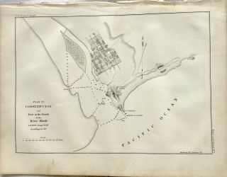 Map Antique,  Us Naval Expedition,  Plan Of Port Of River Maule,  Chile,  1855