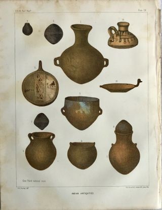 Antique Litho,  Us Naval Expedition,  Indian Antiquities,  Pottery,  Chile,  1855