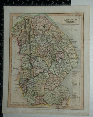 1833 Antique Sidney Hall Map Of Lincolnshire