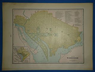 Vintage 1895 Washington Dc Map Old Antique Atlas Map