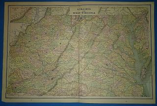 Vintage 1891 Virginia & West Virginia Old Antique Atlas Map 51419
