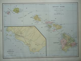 Vintage 1896 Hawaiian Islands Map Old Antique Atlas Map 86/061617
