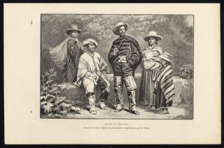Antique Print - South America - Peru - Peruvian People - Costume - Reclus - Lavee - 1895