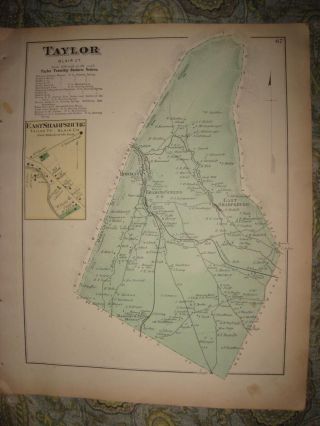 Antique 1873 Taylor Township Blair County Pennsylvania Map Roaring Springs Nr