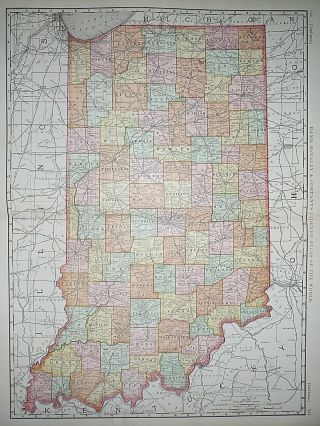 Vintage 1898 Indiana Atlas Map Old Antique - Large Map