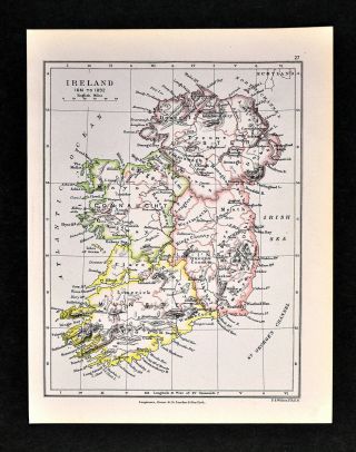 1892 Map Ireland Dublin Cork Donegal Limerick Wexford Tipperary Antique