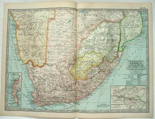 1897 Map Of Southern Africa By The Century Company.  Antique Map