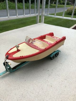 Tonka Clipper Toy Outboard Motor Boat Plastic Red White With Trailer