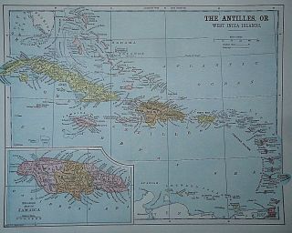 Vintage 1896 Caribbean West India Islands Map Old Authentic Antique Map 96/70318