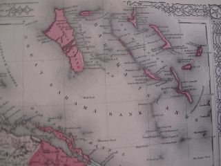 Hand Colored Map Johnson ' s Atlas Cuba Jamaica Puerto Rico Havana Kingston 1863 3