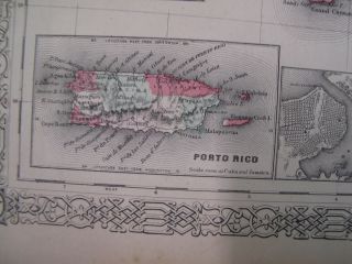Hand Colored Map Johnson ' s Atlas Cuba Jamaica Puerto Rico Havana Kingston 1863 4