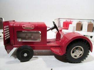 c1960 TONKA Pressed Steel Toy Airport Tug Tractor with 3 Baggage Trailers 5