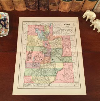 1885 Antique United States Map Utah Salt Lake City Provo Sandy Layton
