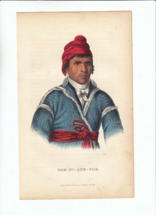 Rare 1848 Mckenney & Hall Hand Colored Octavo Print: Nah - Et - Lue - Poie