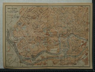 1897 Baedeker Map Plan Of Bristol,  Map Plan Of Bath,  Plan Of Wells Cathedral