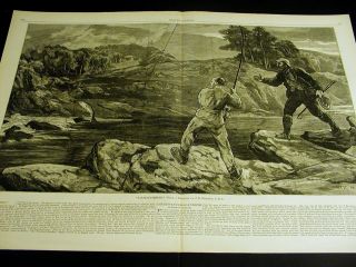 Scotland J.  E.  Hodgson & Millais Salmon Fishing Fishermen 1876 Large Folio Print