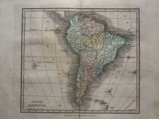 1813 South America Antique Hand Coloured Map 206 Years Old By J.  H.  Franks