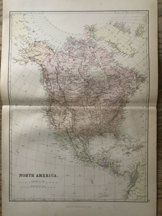 1884 North America Large Coloured Antique Map By W.  G.  Blackie