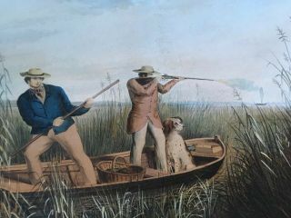 CURRIER AND IVES LITHOGRAPH - Duck Hunting? - Very Old 13 X 20. 8