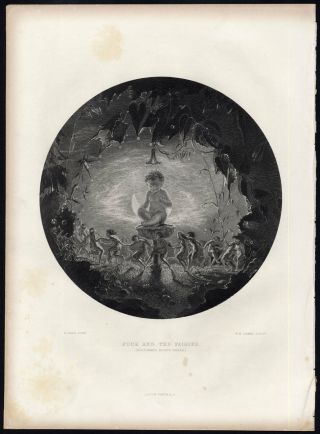 3 Antique Prints - Midsummer Night Dream - Fairies - Titania - Shakespeare - Knight - 1873
