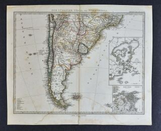 1873 Stieler Map - Patagonia Argentina Uruguay Chile Rio De Janeiro Brazil
