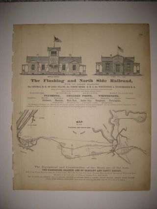 Antique 1873 Central Railroad Long Island City Queens Brooklyn York Map Rare