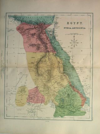 Antique Map Of Egypt Nubia Abyssinia Suez Canal 1871