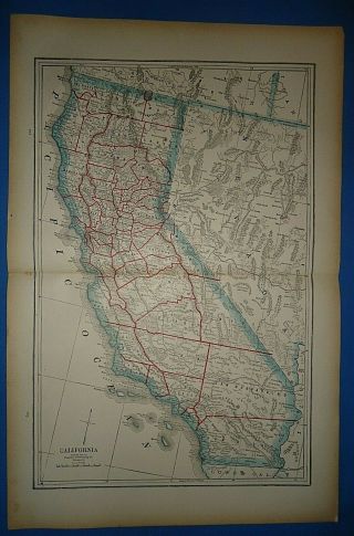 Vintage Circa 1893 California Map Old Antique Atlas Map