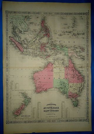 Vintage 1867 Australia - Pacific Ocean Map Old Antique Johnson 