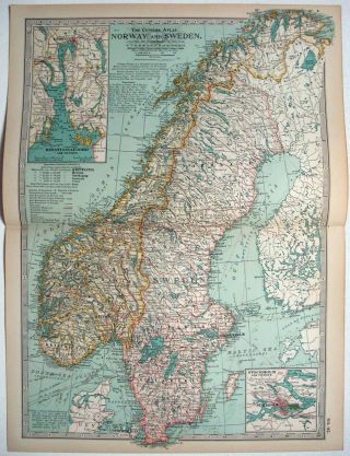 1897 Map Of Norway & Sweden By The Century Company.  Antique