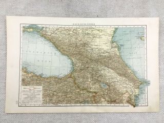 1899 Antique Map Of The Caucasus Caspian Sea 19th Century German