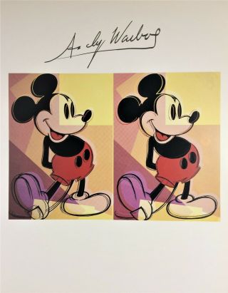 Andy Warhol Hand Signed Signature Double Mickey Mouse Print W/ C.  O.  A.