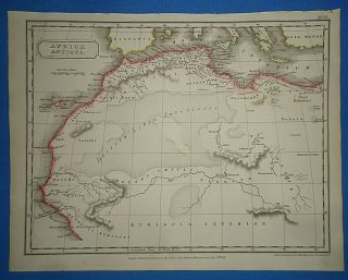 Ancient Africa Map Printed In 1825 Old Vintage Hand Colored Atlas Map