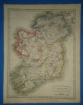 Antique 1825 Ireland Map Old Vintage Hand Colored Atlas Map