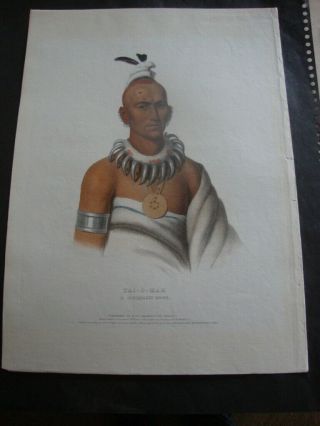 Rare 1838 Mckenney & Hall Hand Colored Folio Print: Tai - O - Mah