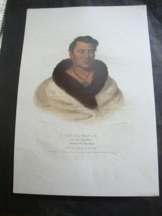 Rare 1836 Mckenney & Hall Hand Colored Folio Print: Ong - Pa - Ton - Ga