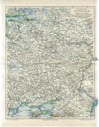 1899 Central Russia Ukraine Crimea Belarus Kiev Moscow Minsk Antique Map Dated