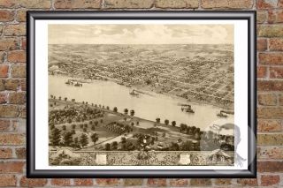 Vintage Jefferson City,  Mo Map 1869 - Historic Missouri Art - Old Industrial