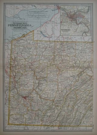 1897 Map Western Pennsylvania Railroads Pittsburgh Butler Erie Altoona